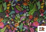 Comprar Tela de Lona Half Panama de Flores Multicolor color Negro